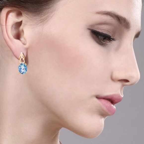 18K Yellow Gold 925 with 3.60 Cttw Millennium Blue Mystic Quartz Oval Earrings - Picture 3 of 4